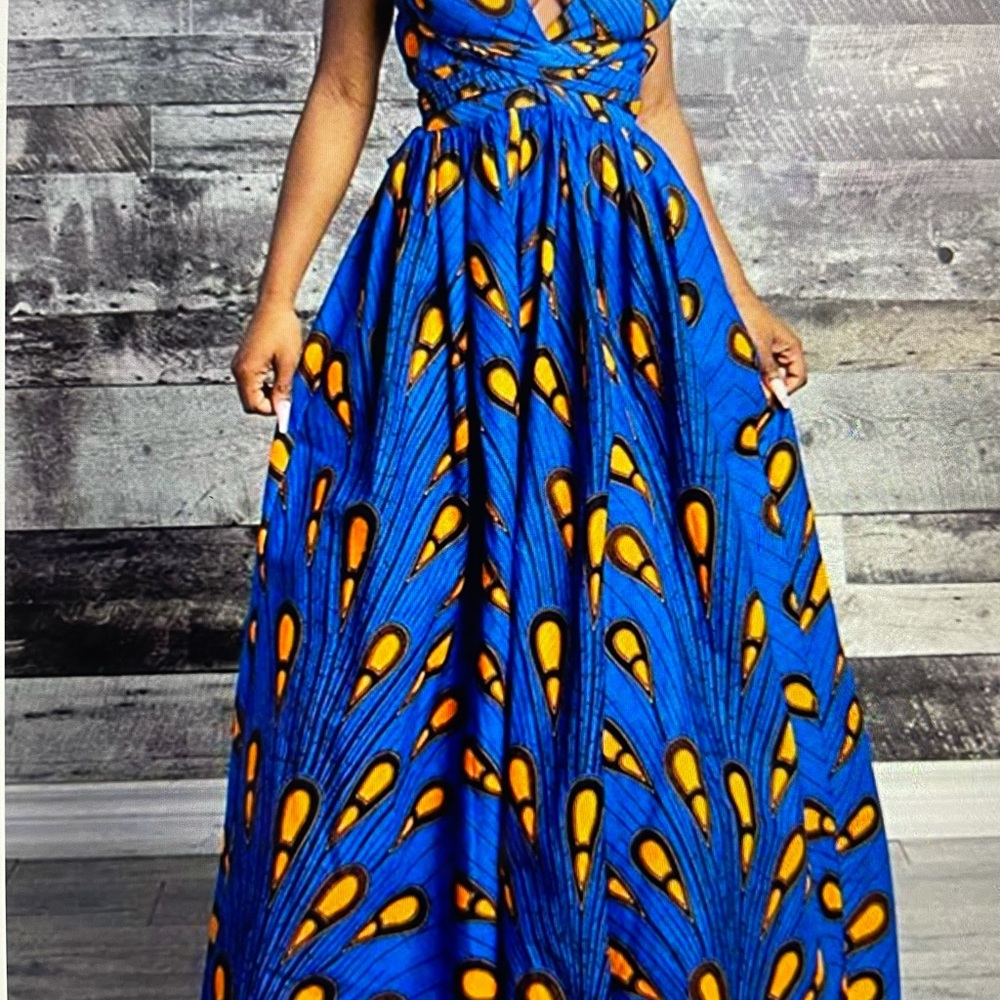 Sexy Bright Blue Boho Maxi Dress - Picture 1 of 5